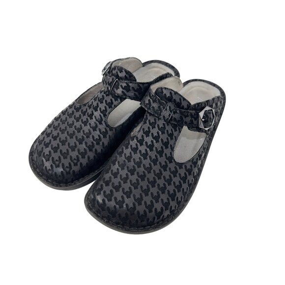 Alegria ALG-772 Womens SZ 39 Leather Mary Jane Slip On Clogs Houndstooth Pattern - Picture 1 of 12